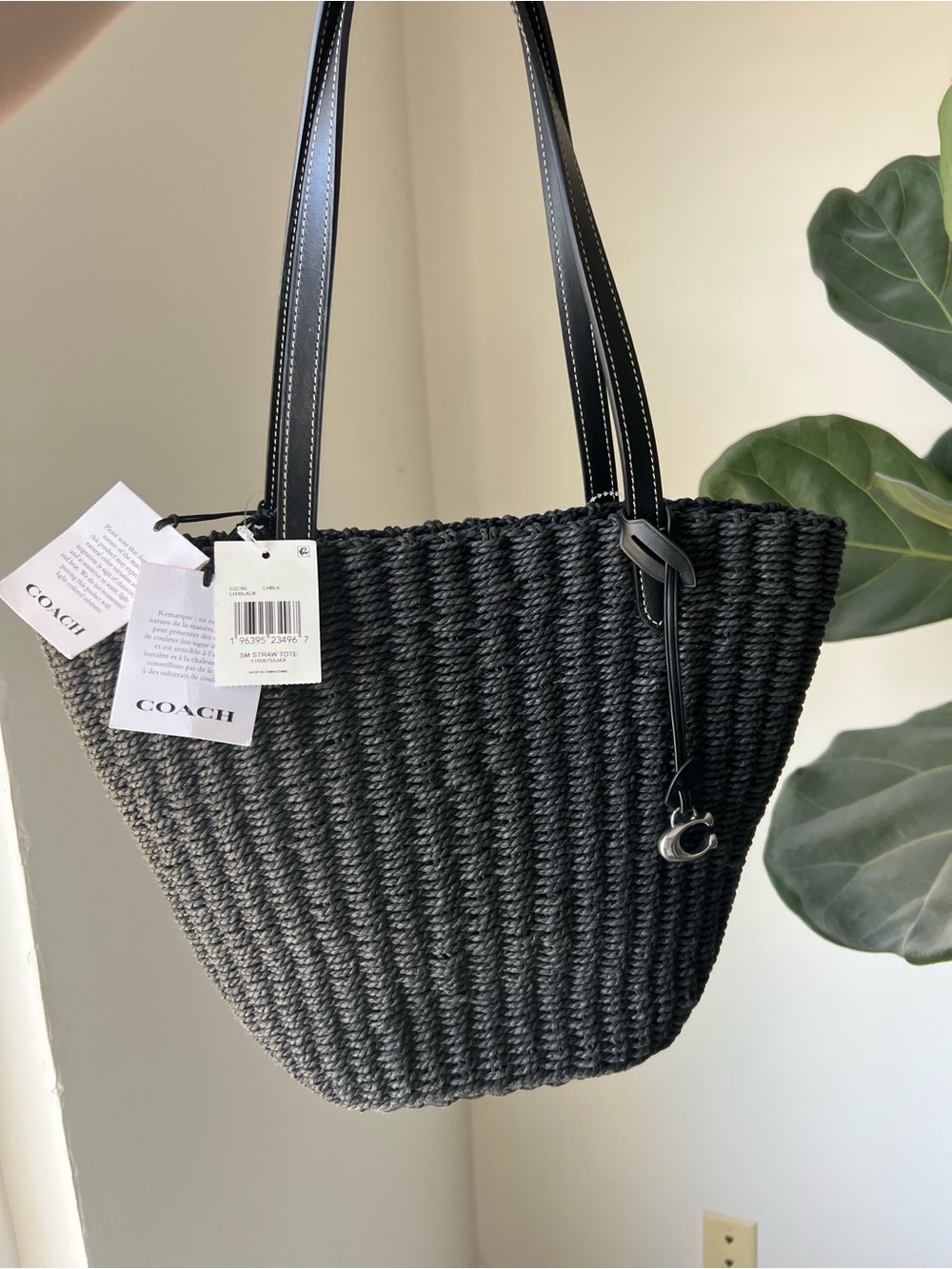 NWT Coach Black Woven Straw Tote Bag